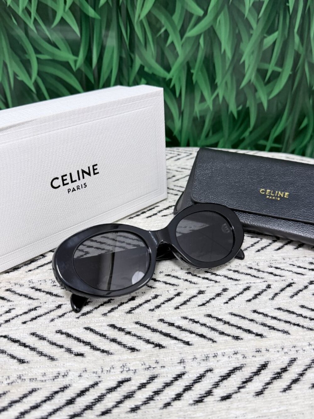 Celine Black Glossy Oval Acetate Sunglasses